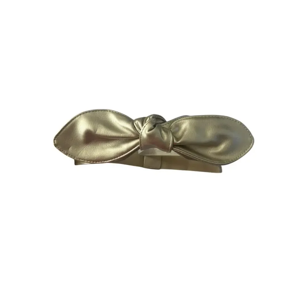 INC Small / Medium Gold Faux Leather Bow Belt Cumberbund Wedding Stretch #7335
